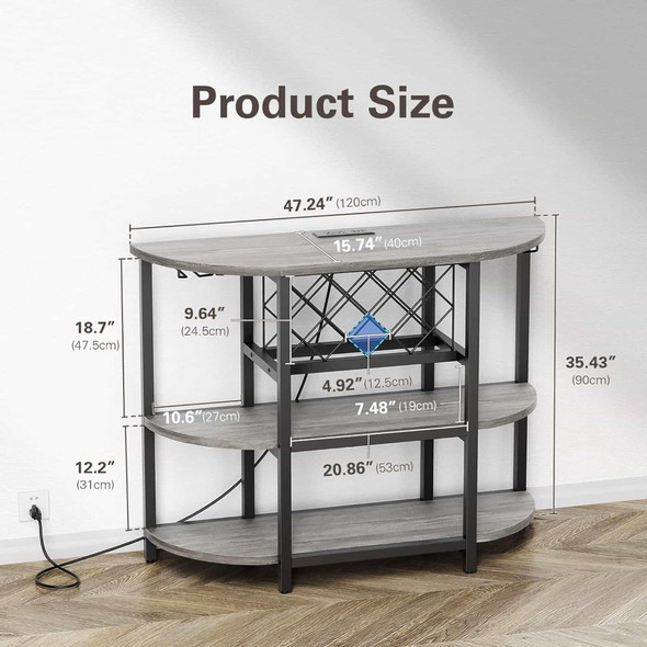 Bar Table Cabinet with Power Outlet, LED Home Mini Bar Cabinet for Liquor, Metal Wine Bar Stand with 4-Tier Storage Bar Table Cabinet with Power Outlet, LED Home Mini Bar Cabinet for Liquor, Metal Wine Bar Stand with 4-Tier Storage