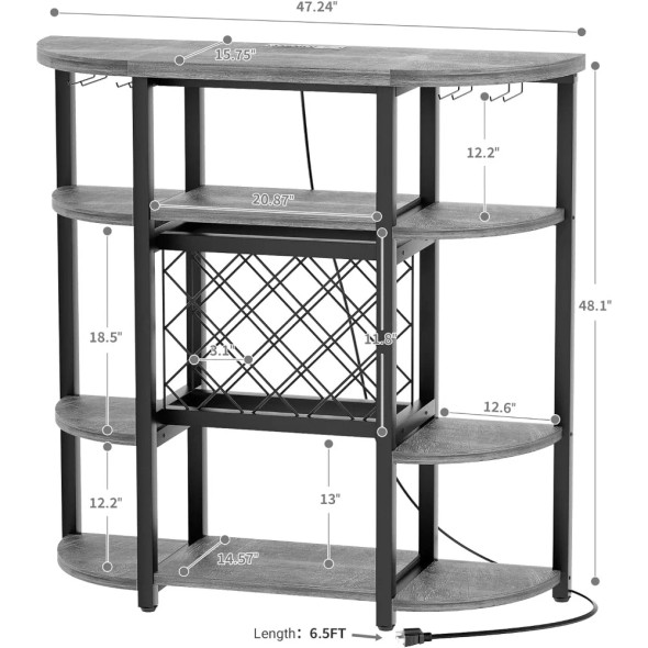 Farmhouse Bar Cabinet With Freestanding Wine Rack for Home Kitchen Wine Bar Cabinet With Led Lights and Power Outlets