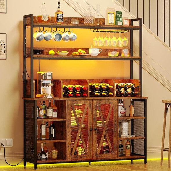 3-Tiers Liquor Cabinet Bar for Home Bottle Rack Coffee Bar Cabinet With Power Outlet Kitchen Dining Room Wine Holder Whiskey