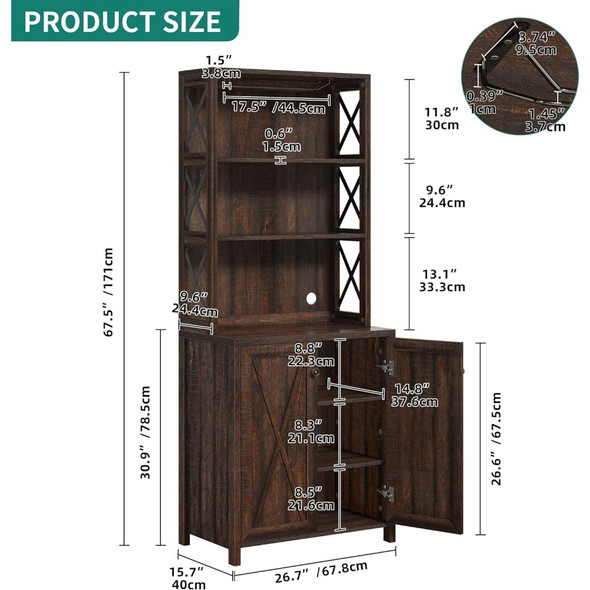 Bar Wine Cooler 67" Tall Kitchen Storage Cabinet With Wine Rack Open Storage Shelves freight Free