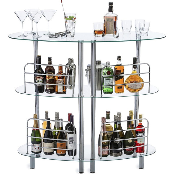 Bar Table for Home - Contemporary Modern Home Bar Unit, Liquor Bar with 2-Tier Storage Shelves,