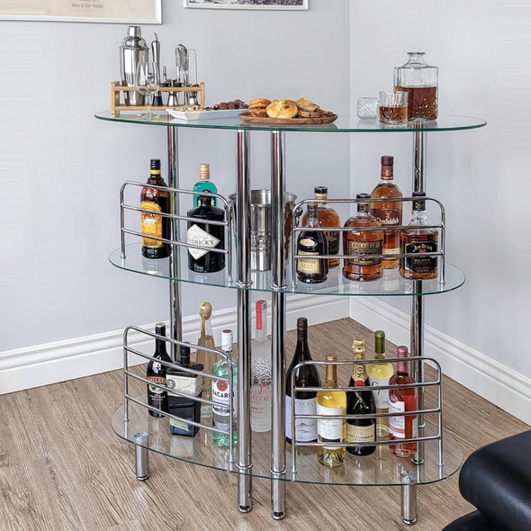 Bar Table for Home - Contemporary Modern Home Bar Unit, Liquor Bar with 2-Tier Storage Shelves,