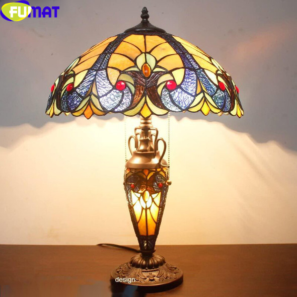 FUMAT Stained Glass Child Mother Table Lamp Tiffany Picture Desk Light Handcraft Art Home Decor For Office Bedside Reading Room
