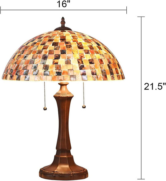 Tiffany Table Lamp Stained Glass Desk Reading 16" Wide 21.5" Tall Natural Shell Nigtht Light For Living Room Bedroom