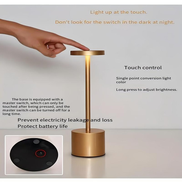Classic Metal Touch LED Night Table Lamp Rechargeable Lamp 3-color Adjustable Light Creative Ambient Light Touch Bedside Lamp