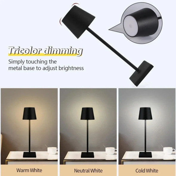 Hotel Cordless LED Rechargeable Touch Table Lamp 3 Colors Bedside Creative Ambient Lights Led Desk Lamp Bar Outdoor Decor Light