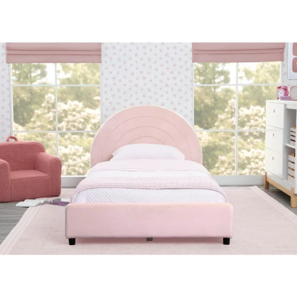 Children Upholstered Twin Size Bed With Round Headboard Kids Bed Frame Premium Wood Slat Support No Box Spring Needed Furniture