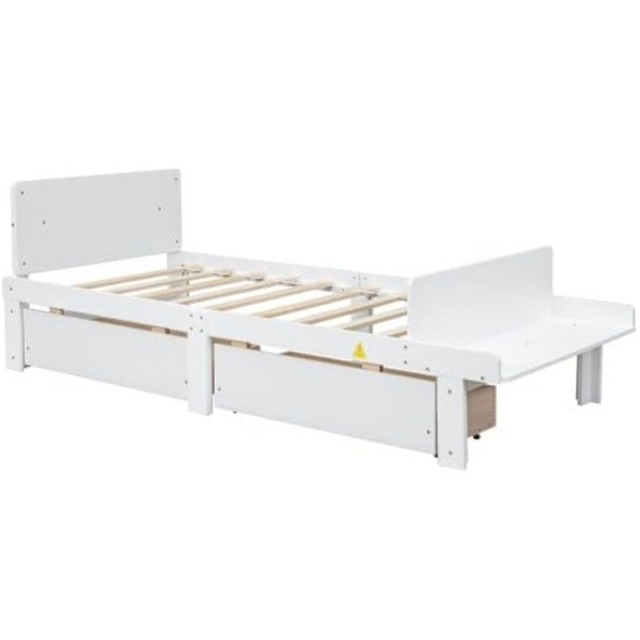 Twin Bed Frame with Storage and Footboard Bench, Twin Size Wooden Bed with Dual Drawers, Ideal for Children's and Teen's Bedroom