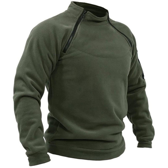 Winter Men's Standing Collar Fleece Pullover Solid Color Tactical