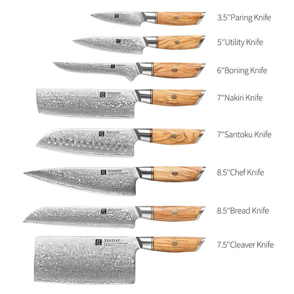 Xinzuo 1-8pcs Kitchen Knife Set 73 Layers Custom Damascus Steel 15°±1