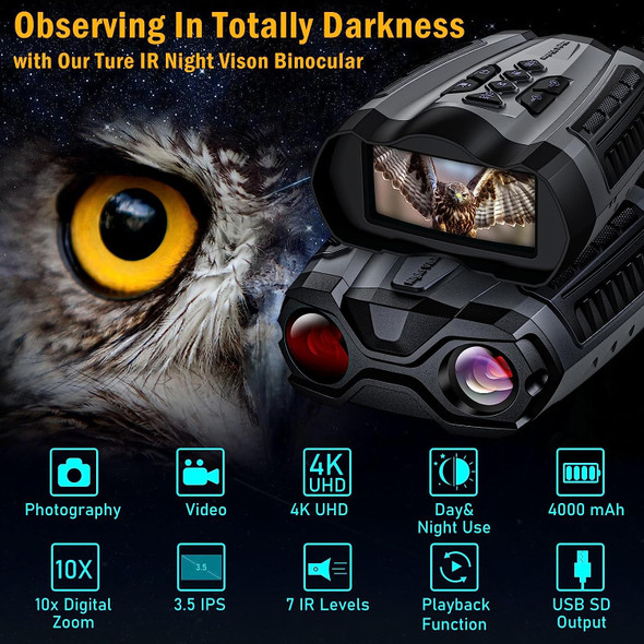 New 10X Digital Zoom Night Vision Binoculars 7 Grade Infrared 4K FHD
