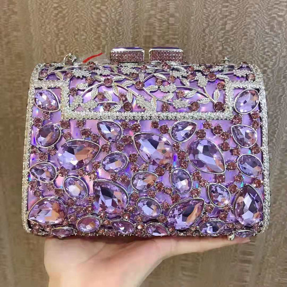 Purple Silver Colorful Woman Diamond Sweet Dinner Evening Bag Lady Crystal Prom Party Handbag Female Banquet Clutch Purse Wallet