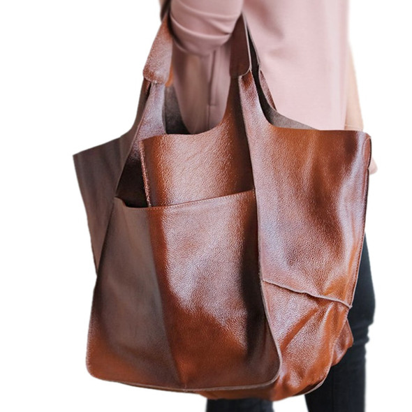 Designer Aged Metal Look Luxury Pu Leather Shoulder Bags Casual Soft Large Capacity Tote Women Handbags Retro Big Shopper Purses