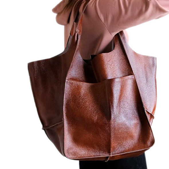 Designer Aged Metal Look Luxury Pu Leather Shoulder Bags Casual Soft Large Capacity Tote Women Handbags Retro Big Shopper Purses