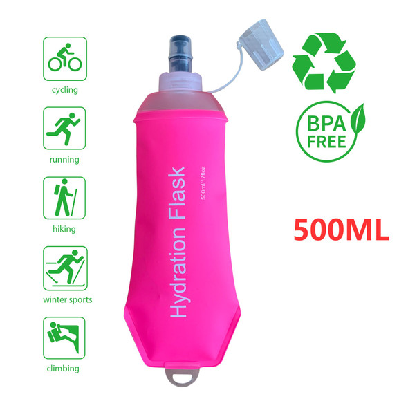 AXEN 500ML Pink Girl Folding Water Bottle Collapsible Soft Flask TPU