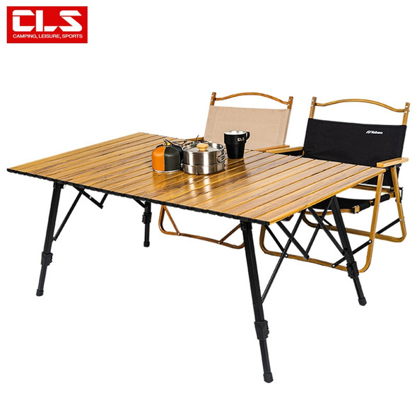 Outdoor Folding Table Wood Grain Aluminum Alloy Egg Roll Table Large