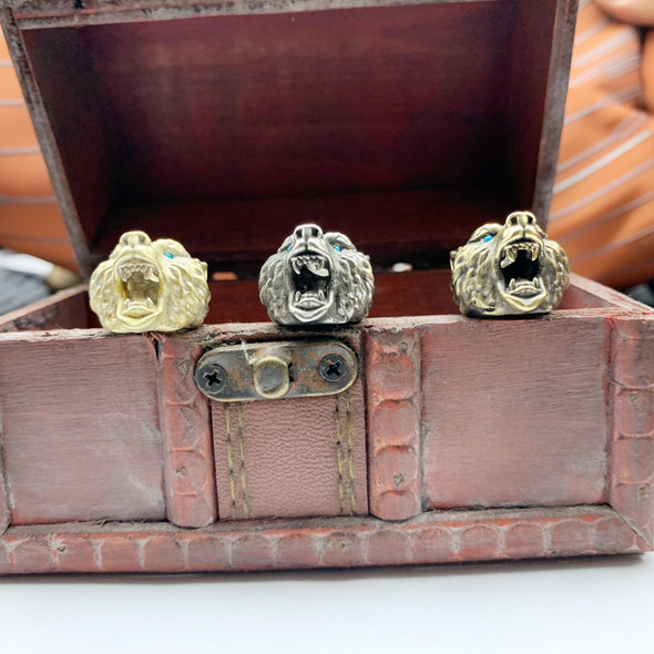 Paracord Bead Lanyard Pendant Brass Blue Eyes Roaring Brown Bear DIY