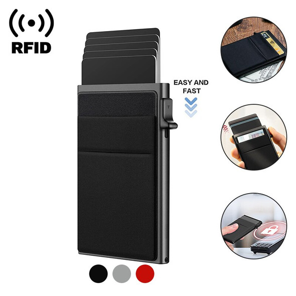 DIENQI Rfid Smart Wallet Card Holder Metal Thin Slim Men Women Wallets Pop Up Minimalist Wallet Small Black Purse Metal Vallet