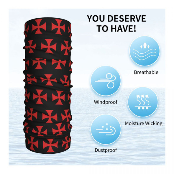 Red Templar Cross Knights Bandana Neck Warmer Women Men Winter Ski Red Templar Cross Knights Bandana Neck Warmer Women Men Winter Ski