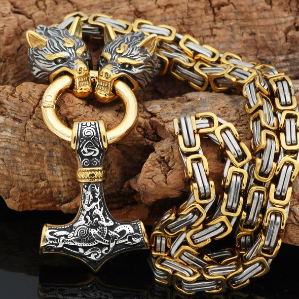 Nordic Celtic Wolf Men's Necklace Viking Wolf Head - Integrated