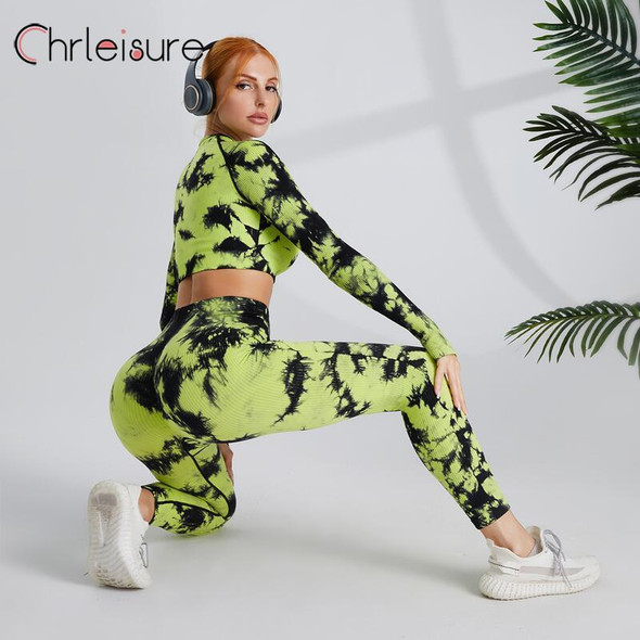 CHRLEISURE Yoga Set Women 10 Color Tie Dye Seamless Long Sleeve Set CHRLEISURE Yoga Set Women 10 Color Tie Dye Seamless Long Sleeve Set