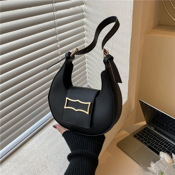 Small Solid Color PU Leather Shoulder Crossbody Saddle Bags For Women Women's Designer Flap Handbag Trend Female Armpit Bag
