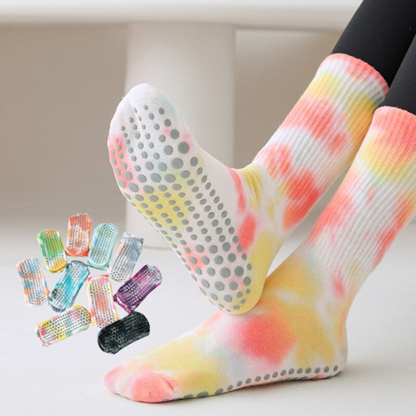 Yoga Socks Women Cotton Tie dyed Silicone Non slip Pilates Grip Crew