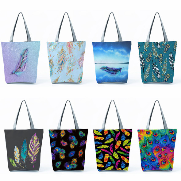 Portable Fashion Feather Print 2022 Women Casual Harajuku New Travel Handbag Shoulder Bags High Capacity Beach Shopping Bag Tote Portable Fashion Feather Print 2022 Women Casual Harajuku New Travel Handbag Shoulder Bags High Capacity Beach Shopping Bag Tote