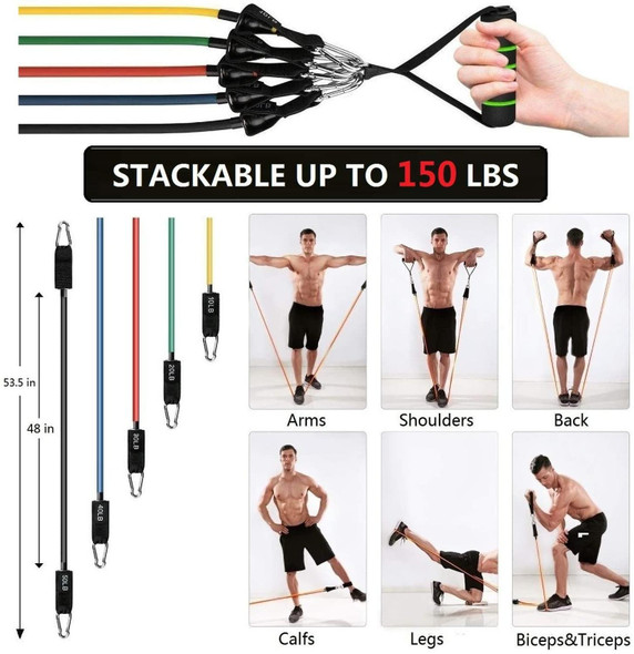 Resistance Bands Set Yoga Exercise Pull Rope Fitness 150lbs 100lbs