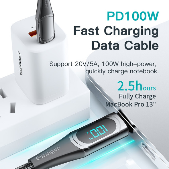 Essager USB Type C To USB C Cable 100W/5A PD Fast Charging Charger Wire Cord For Macbook Xiaomi Samsung Type-C USBC Cable 2M Essager USB Type C To USB C Cable 100W/5A PD Fast Charging Charger Wire Cord For Macbook Xiaomi Samsung Type-C USBC Cable 2M
