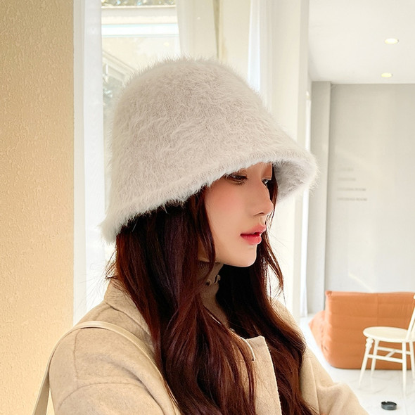 Hat Winter Women's Fashion Solid Color Rabbit Fur Hat Bucket Cap