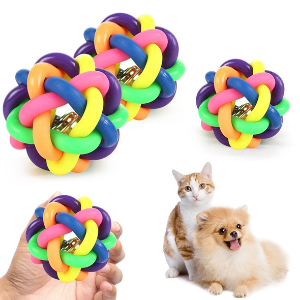 Pet Dog Toys Puppy Cat Colorful Rubber Training Chew Ball Bell Squeaky Sound Toy Dog Ball Bite Resistant Ball Dog Accessories