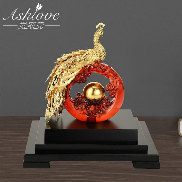 Asklove Gold Phoenix Ornament 3D peacock Statue 24K Gold Foil