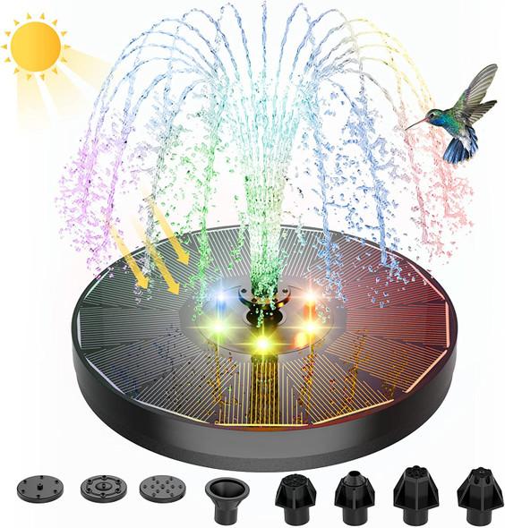 Solar Fountain Water Pump With Color Led Lights For Bird Bath 3w With