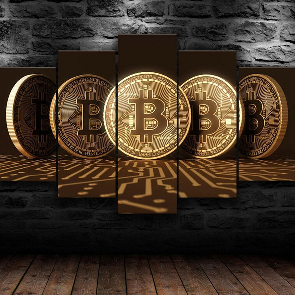 No Framed Canvas 5Pcs Bitcoin Crypto BTC Gold Currency Wall Art