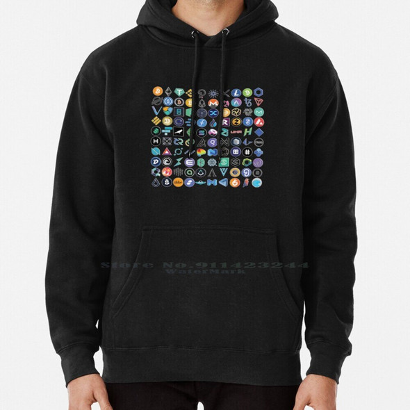 Crypto Logos 3d On Black Hoodie Sweater 6xl Cotton Crypto Pattern