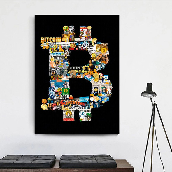 Abstract Bitcoin Crypto Poster Print Graffiti Stitching Creative