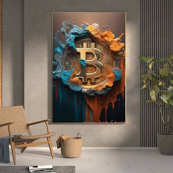 Bitcoin Canvas Painting Graffiti Wall Art Office Decor Crypto Digital
