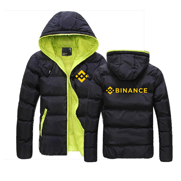 Binance Crypto 2023 Men's New Winter Jackets Color Block Zipper Hooded