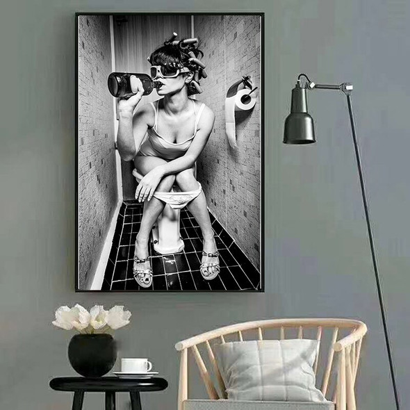 Modern Black White Sexy Drinking And Smoking Woman Canvas Painting