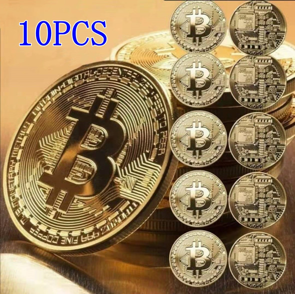 Bitcoin Physical Collectible Coin Btc Gold Plated - 10pcs Gold Plated