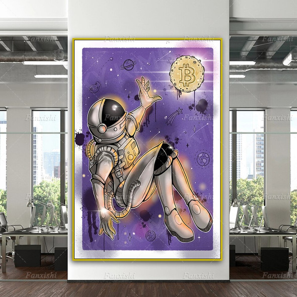 Bitcoin Canvas Poster Ethereum To The Moon Crypto Art Astronaut Home