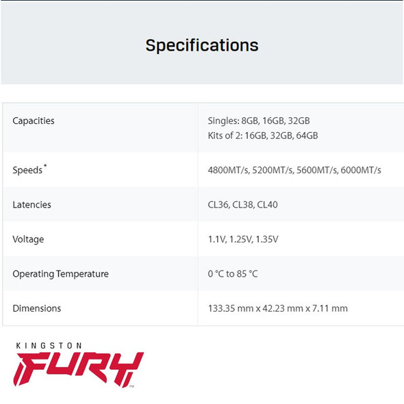 Kingston FURY Beast DDR5 RGB Memory 16GB 32GB 5600MHz 6000MHz Desktop