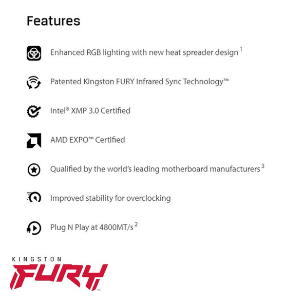 Kingston FURY Beast DDR5 RGB Memory 16GB 32GB 5600MHz 6000MHz Desktop