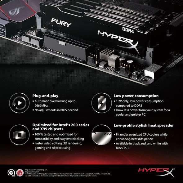 Kingston Ram 8gb 16gb Ddr4 2666mhz 1.2v Cl16 Dimm 288-pin Hyperx Fury