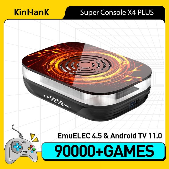 KINHANK Retro Video Game Console Super Console X4 Plus S905X4 90000 Games for DC/MAME/ARCADE 4K Android 11 TV with Gamepads