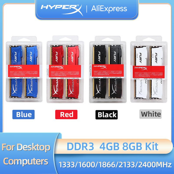 HyperX Fury Memoria DDR3 Ram 8GB 4GB Kit 1333MHz 1600MHz 1866MHz