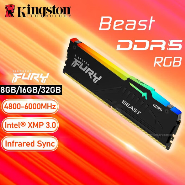 Kingston DDR5 FURY Beast RGB Memory 4800MHz 5200MHz 5600MHz 6000MHz