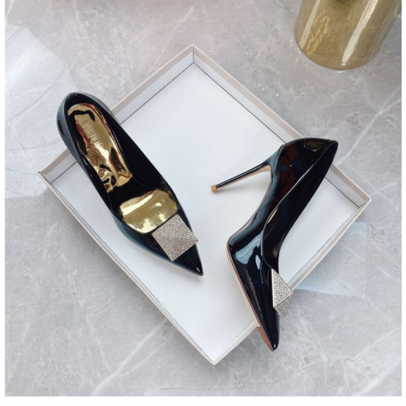 Luxury Rhinestone Large Rivet Pointed Leather High Heels For Women