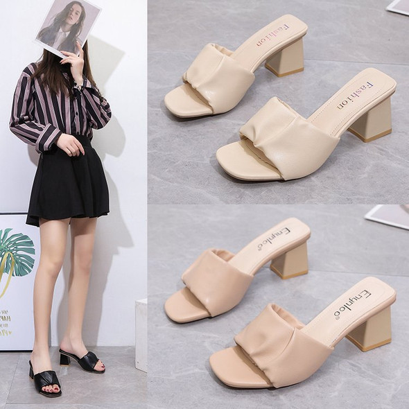 Shoes Slippers Heels Slides Fashion Square Toe Low Slipers Women High